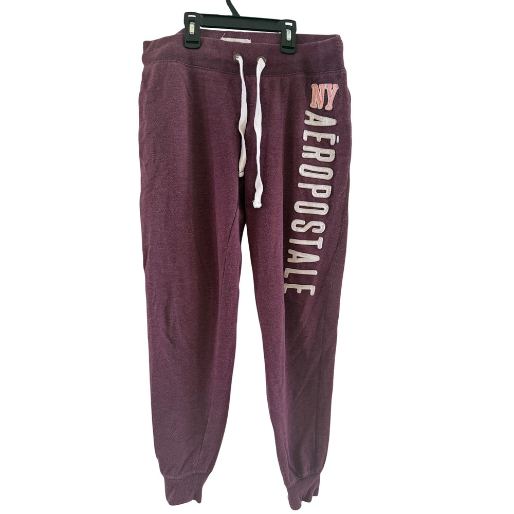 Aeropostale Womens Burgundy Logo Fleece Jogger Sweatpants Maroon Size M